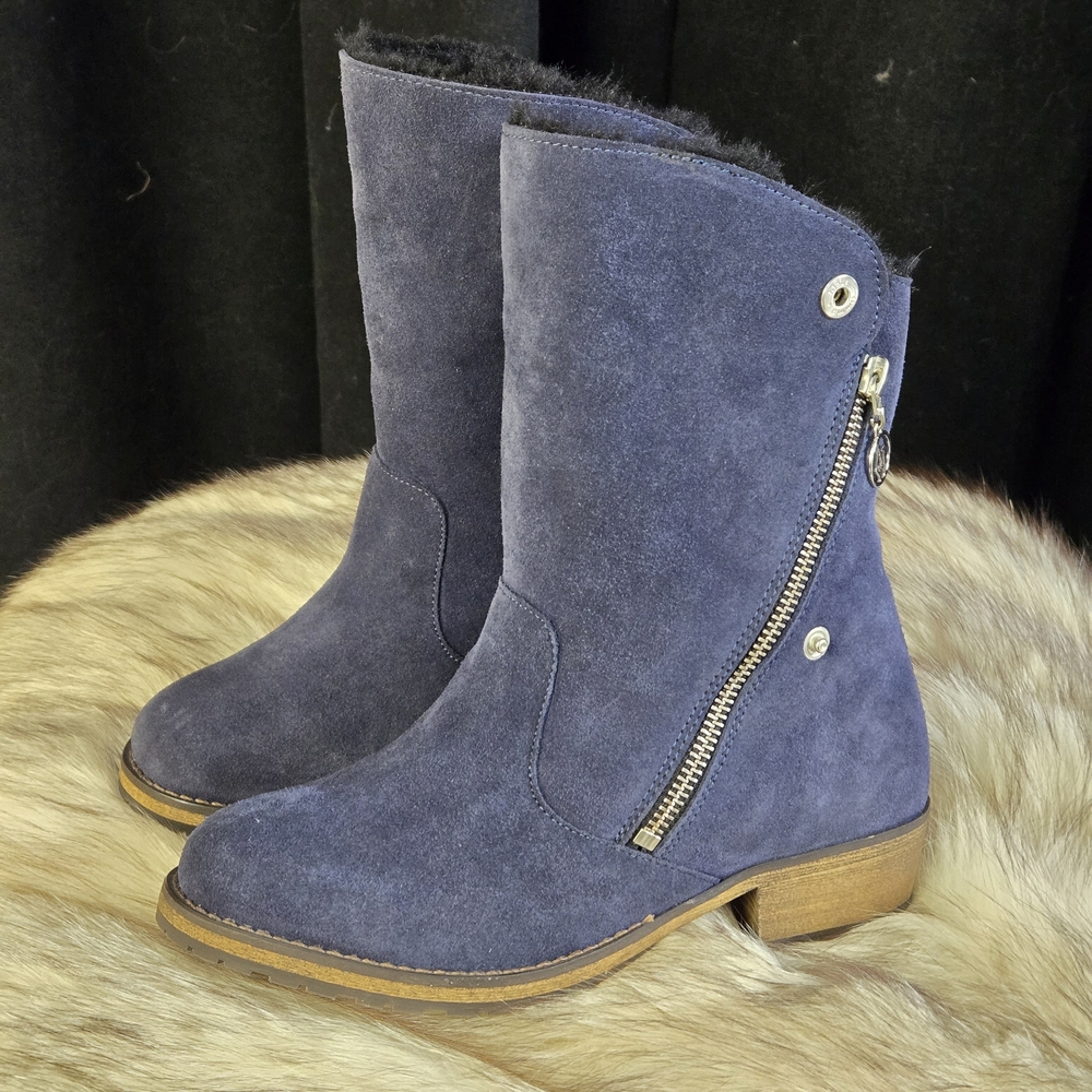 Authentic Armani Jeans Blue Suede Sheepskin Lined Ankle Boots - Size EU 35